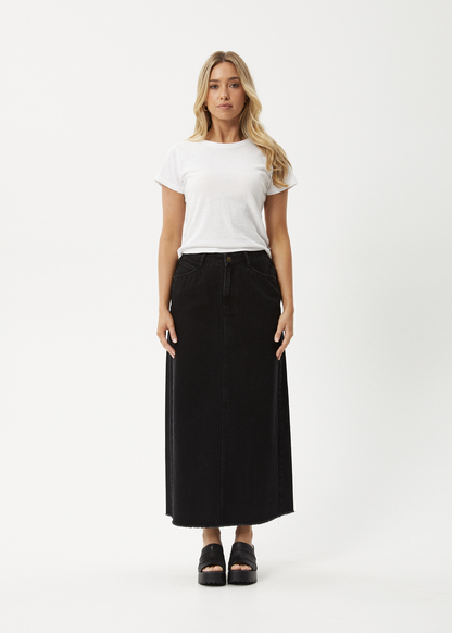 AFENDS Womens Chichi - Denim Midi Skirt - Washed Black