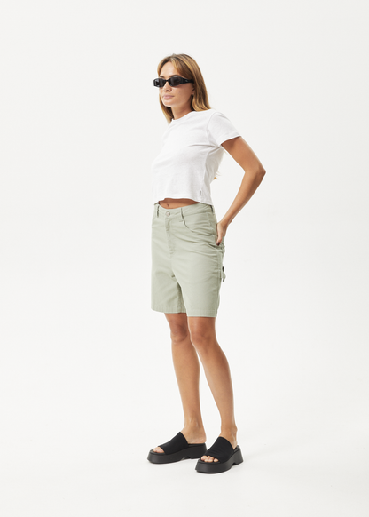 AFENDS Womens Emilie - Canvas Workwear Short - Eucalyptus
