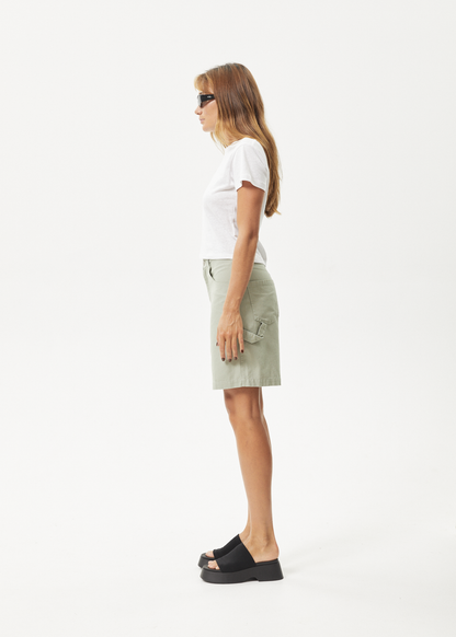 AFENDS Womens Emilie - Canvas Workwear Short - Eucalyptus
