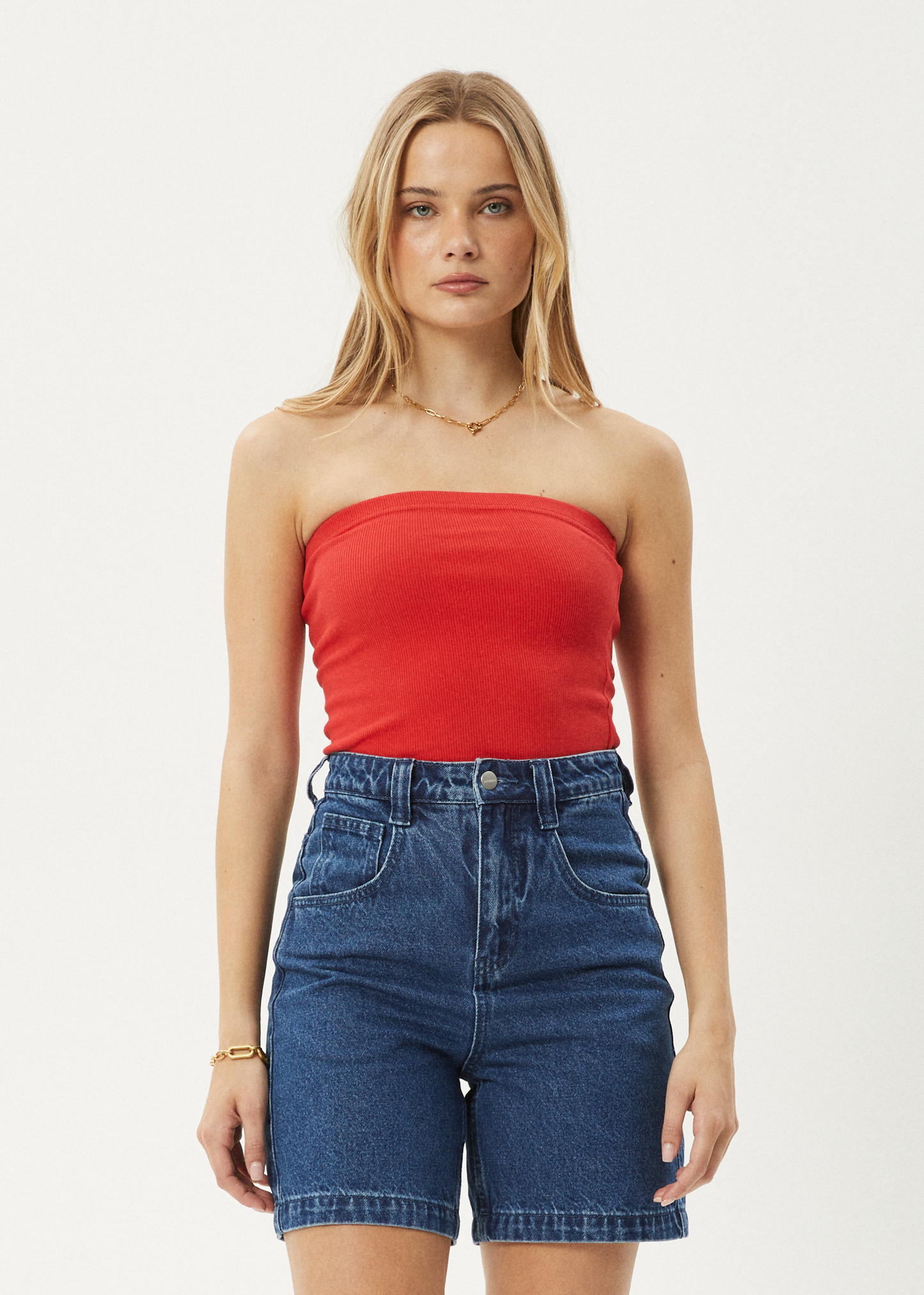 AFENDS Womens Jamie - Rib Tube Top - Tomato