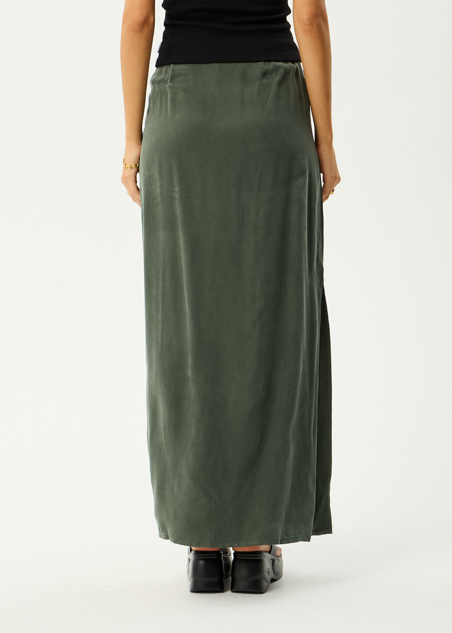 AFENDS Womens Grace - Cupro Maxi Skirt - Deep Green