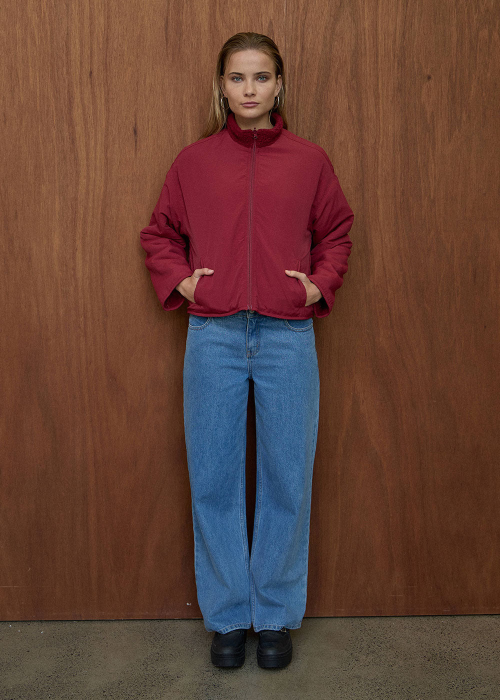 AFENDS Womens Berlin - Reversible Polar Fleece Jacket - Burgundy