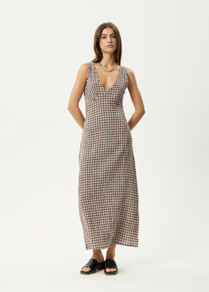 AFENDS Womens Tully - Seersucker Maxi Dress - Base Coffee Check