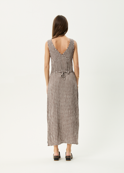 AFENDS Womens Tully - Seersucker Maxi Dress - Base Coffee Check