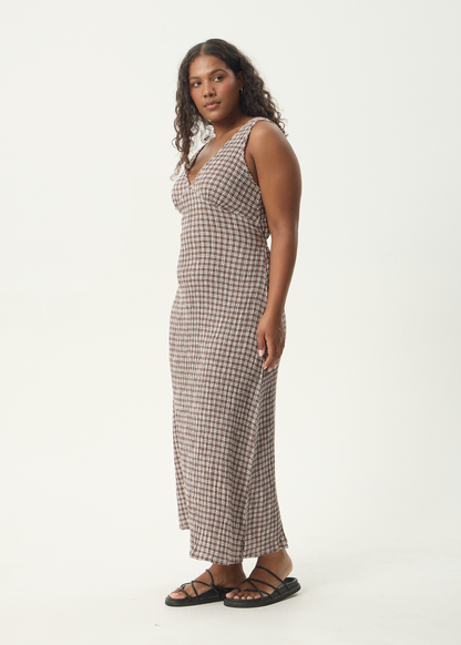 AFENDS Womens Tully - Seersucker Maxi Dress - Base Coffee Check