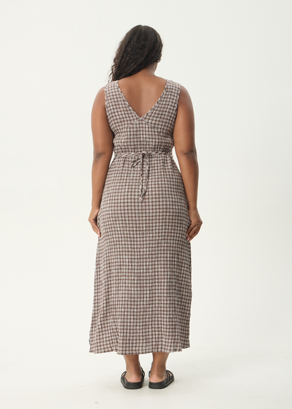 AFENDS Womens Tully - Seersucker Maxi Dress - Base Coffee Check