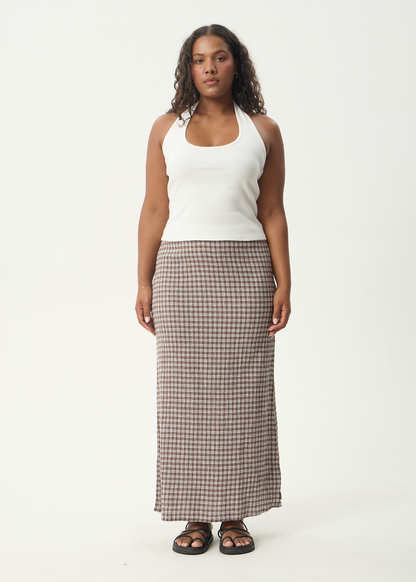 AFENDS Womens Lita - Seersucker Maxi Skirt - Base Coffee Check