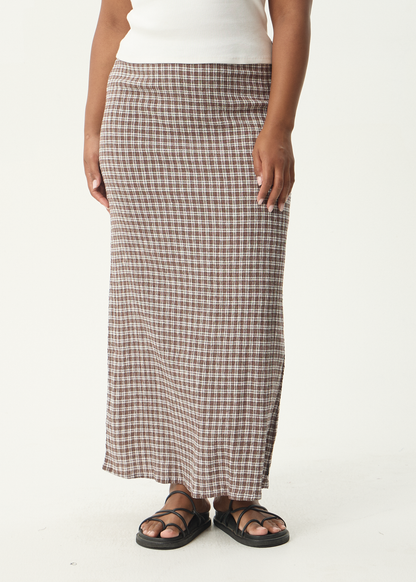 AFENDS Womens Lita - Seersucker Maxi Skirt - Base Coffee Check