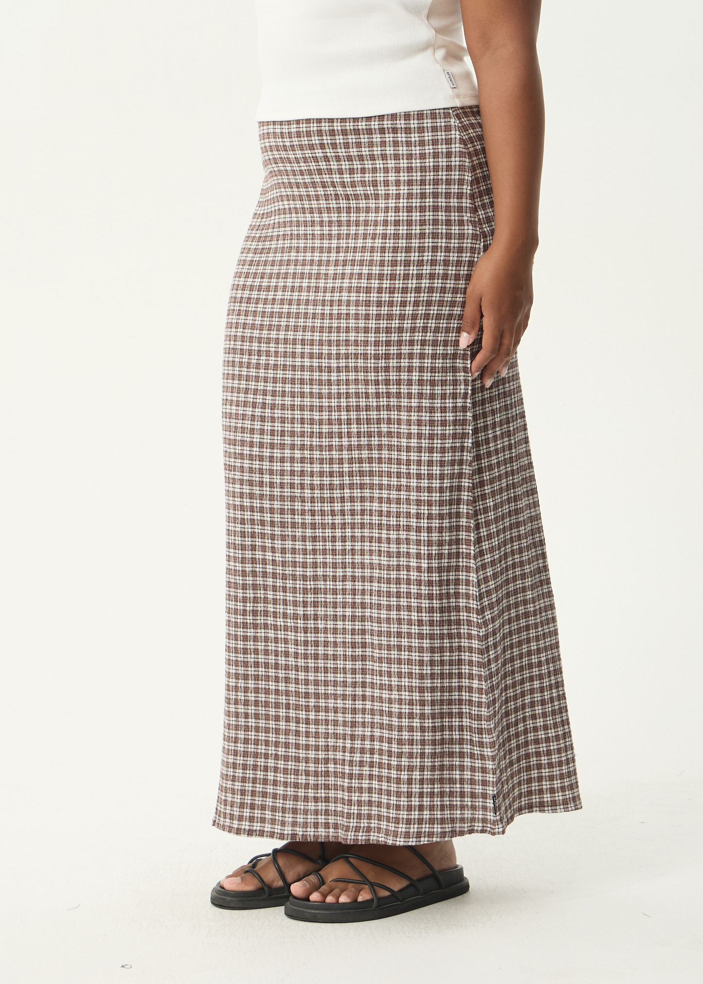 AFENDS Womens Lita - Seersucker Maxi Skirt - Base Coffee Check
