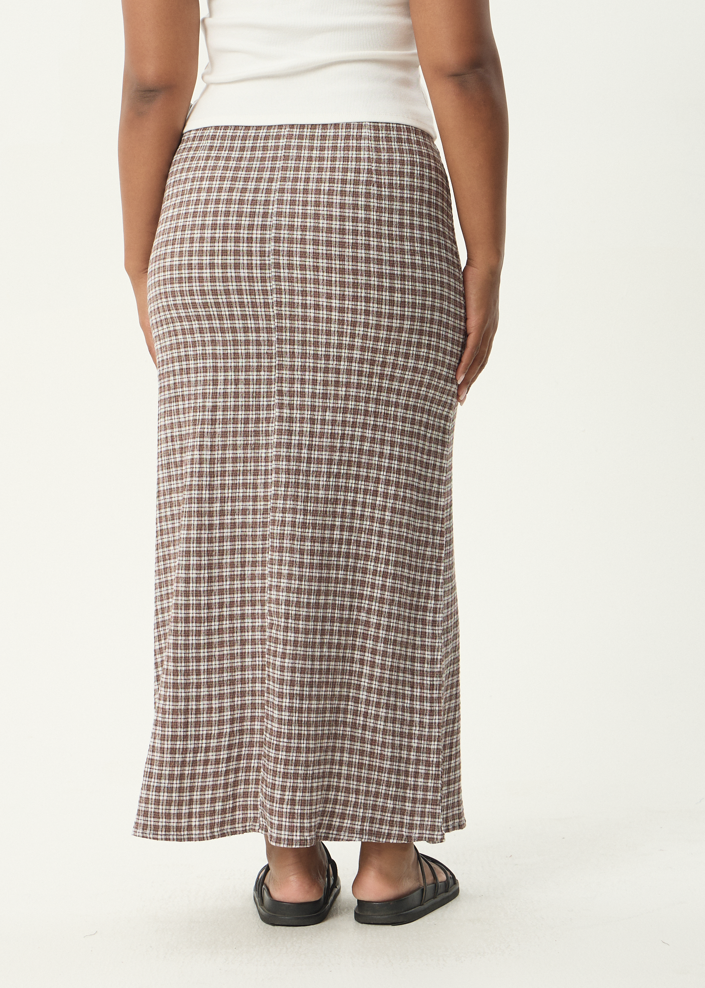 AFENDS Womens Lita - Seersucker Maxi Skirt - Base Coffee Check