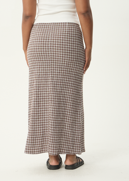 AFENDS Womens Lita - Seersucker Maxi Skirt - Base Coffee Check