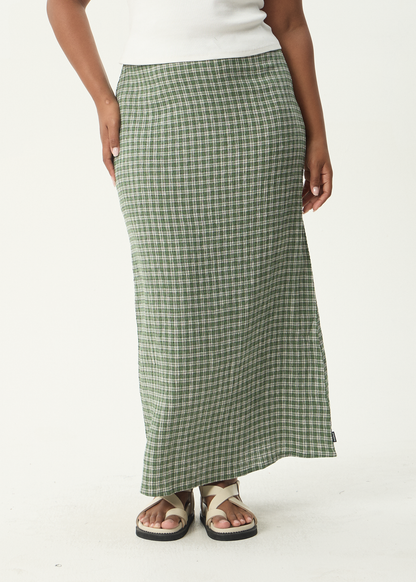 AFENDS Womens Lita - Seersucker Maxi Skirt - Base Deep Green Check