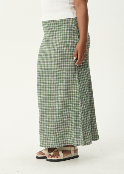AFENDS Womens Lita - Seersucker Maxi Skirt - Base Deep Green Check