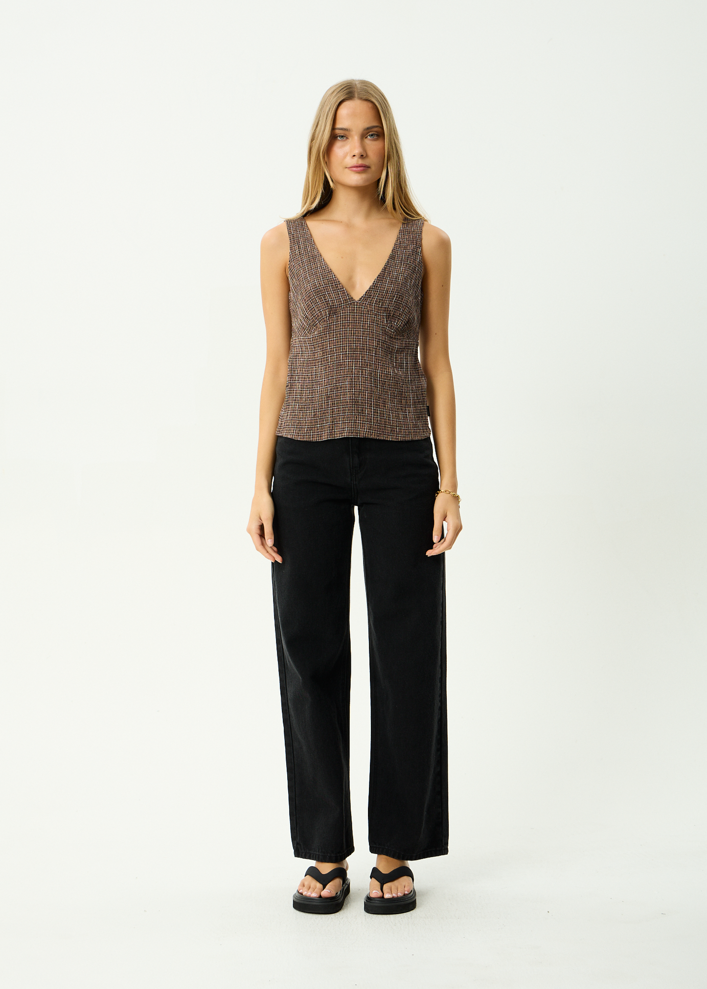 AFENDS Womens Giselle - Seersucker Top - Coffee