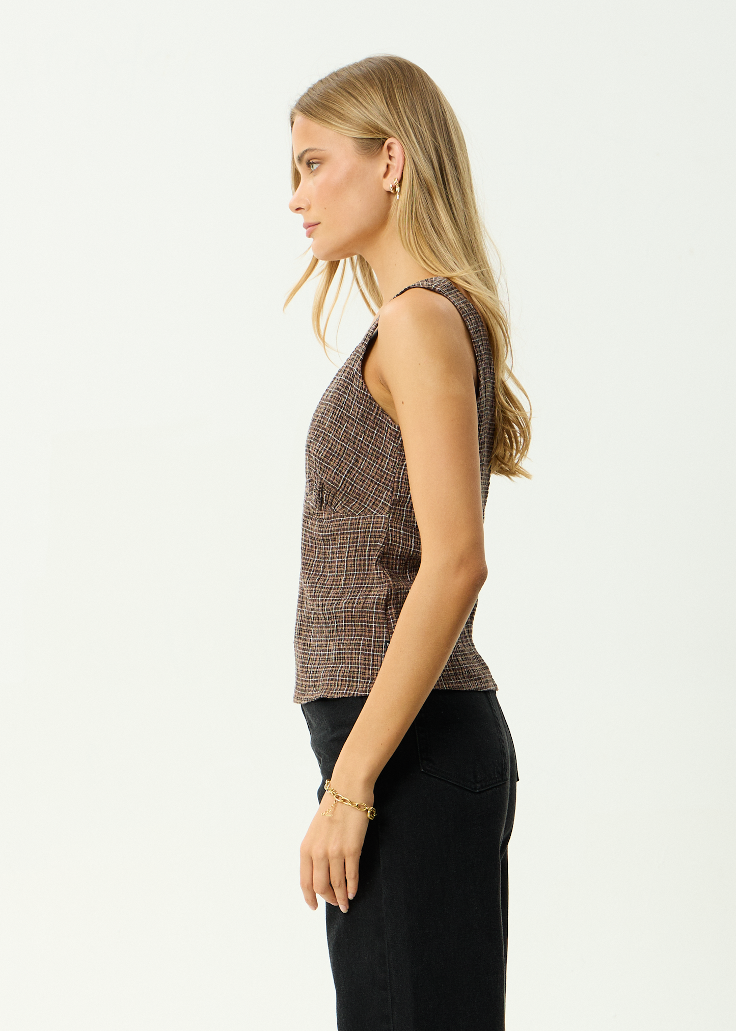 AFENDS Womens Giselle - Seersucker Top - Coffee