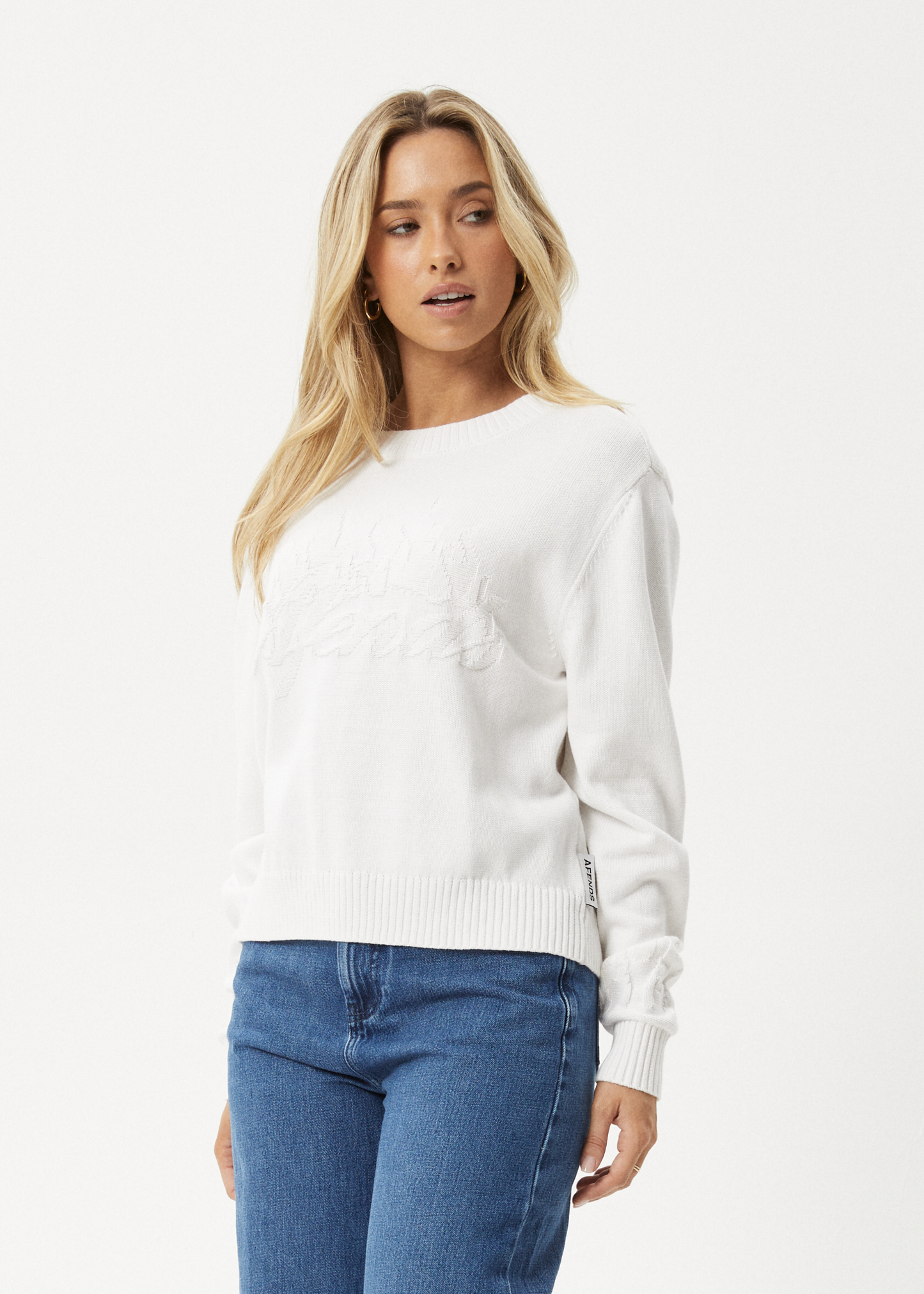 AFENDS Womens Inferno - Knit Crew Neck Jumper - White