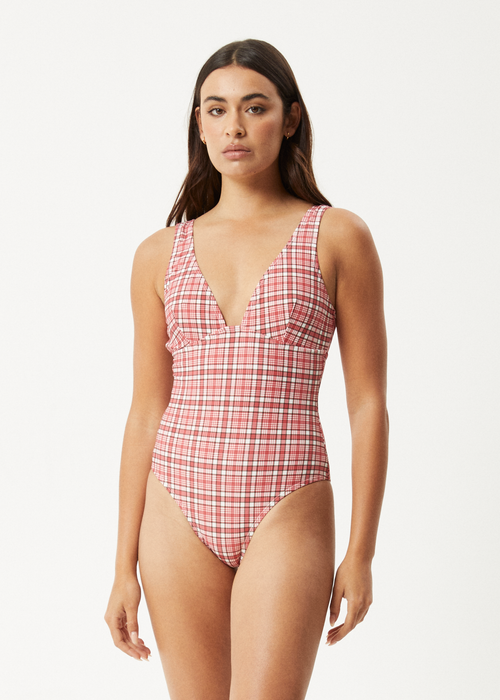 AFENDS Womens Check Out - One Piece - Red Check