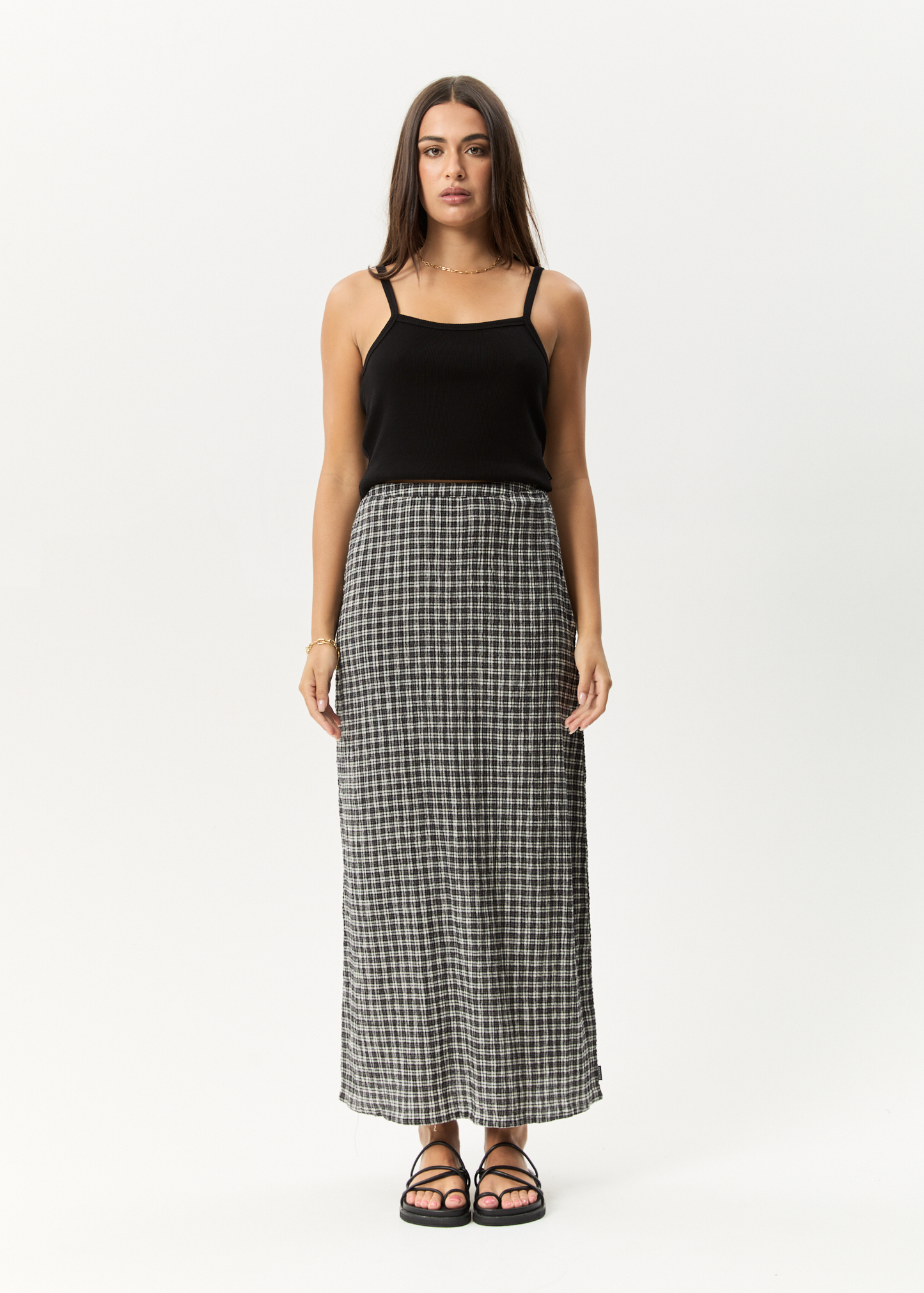 AFENDS Womens Lita - Seersucker Maxi Skirt - Asta Steel Check