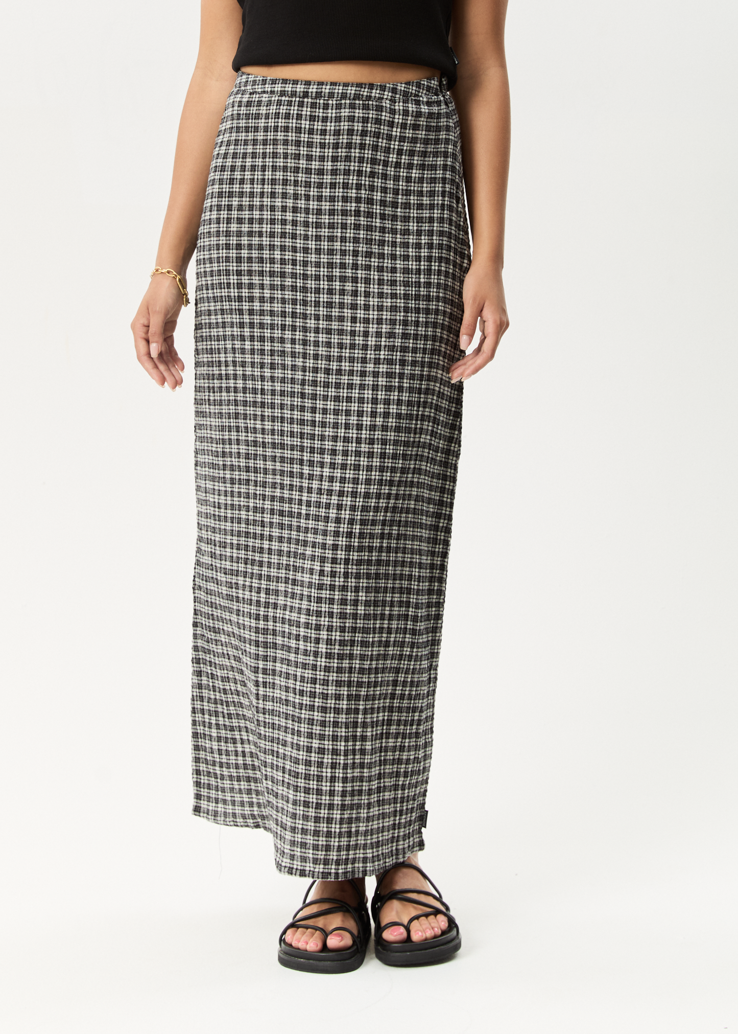 AFENDS Womens Lita - Seersucker Maxi Skirt - Asta Steel Check