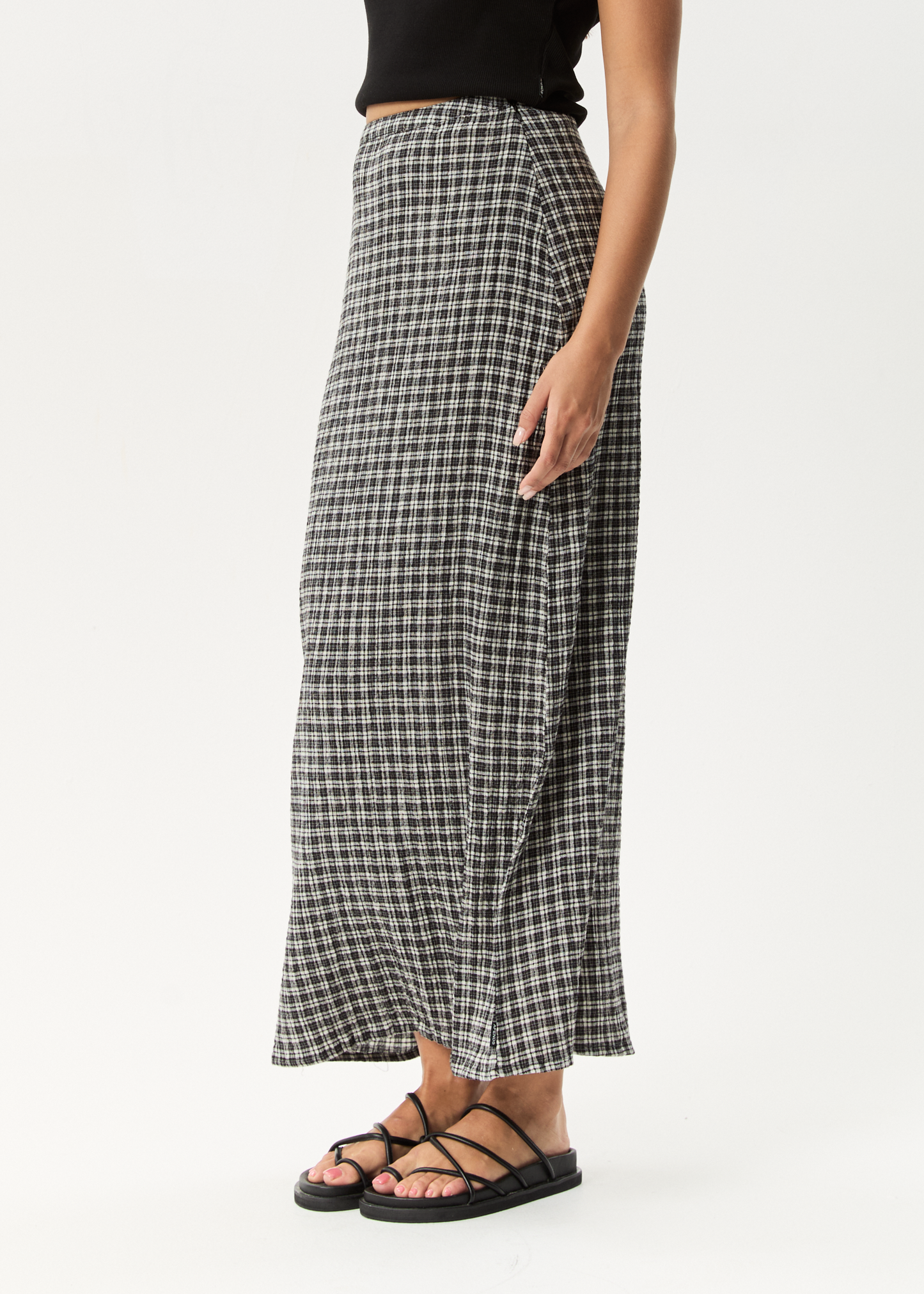 AFENDS Womens Lita - Seersucker Maxi Skirt - Asta Steel Check