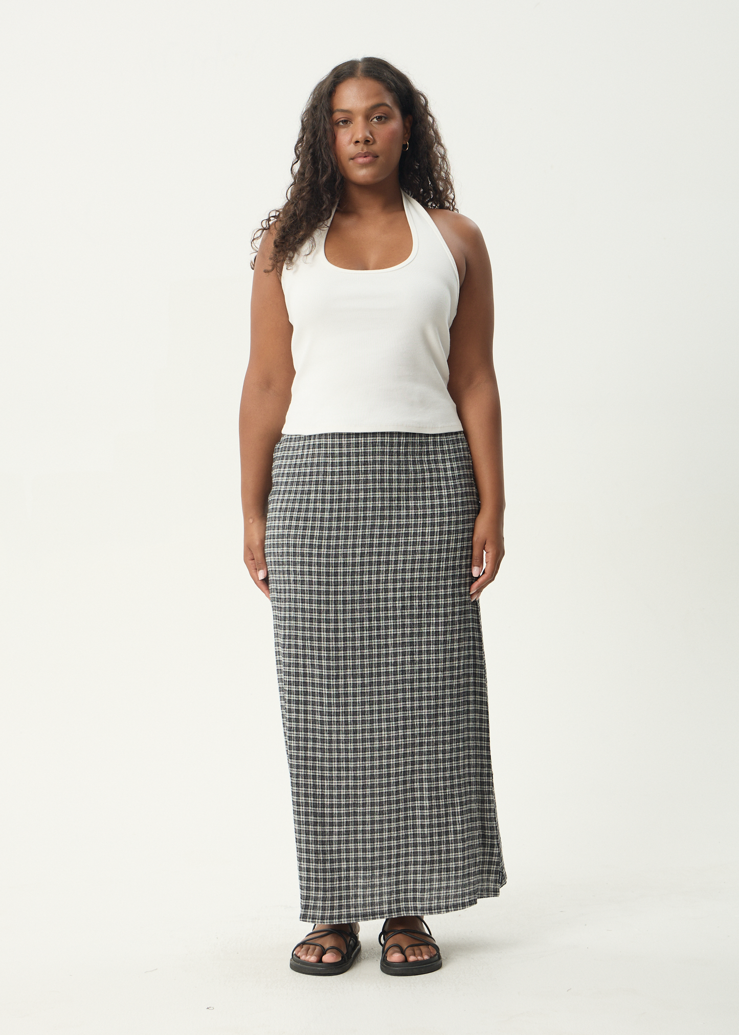 AFENDS Womens Lita - Seersucker Maxi Skirt - Asta Steel Check