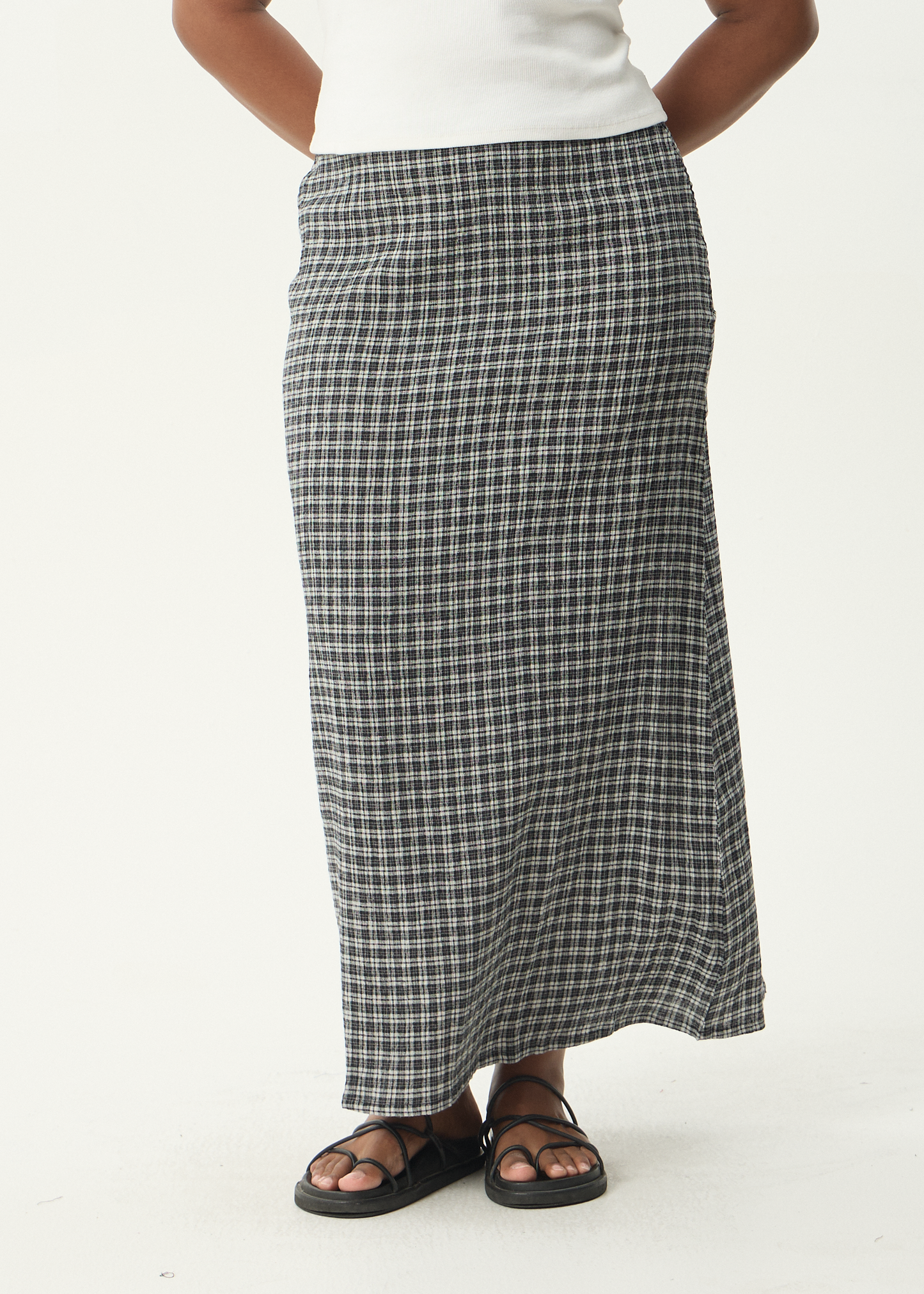 AFENDS Womens Lita - Seersucker Maxi Skirt - Asta Steel Check