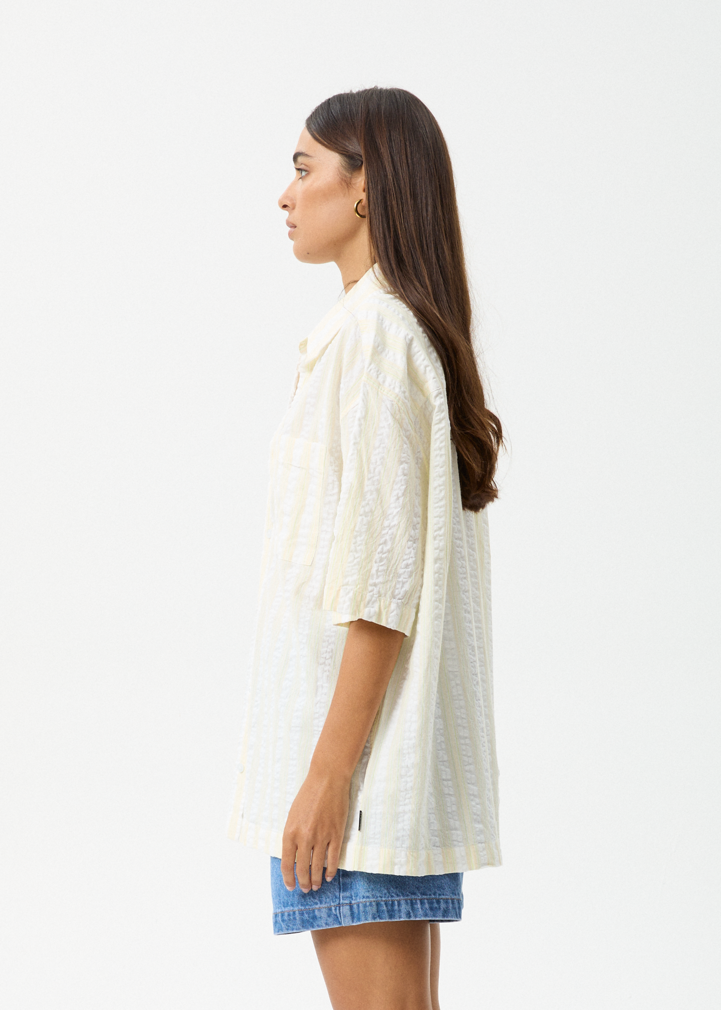 AFENDS Womens Splice - Seersucker Short Sleeve Shirt - White / Lemongrass