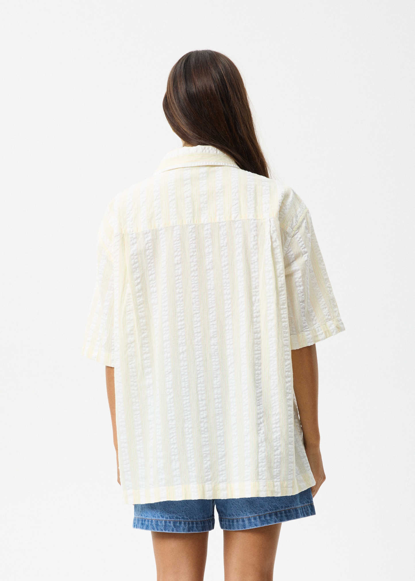 AFENDS Womens Splice - Seersucker Short Sleeve Shirt - White / Lemongrass