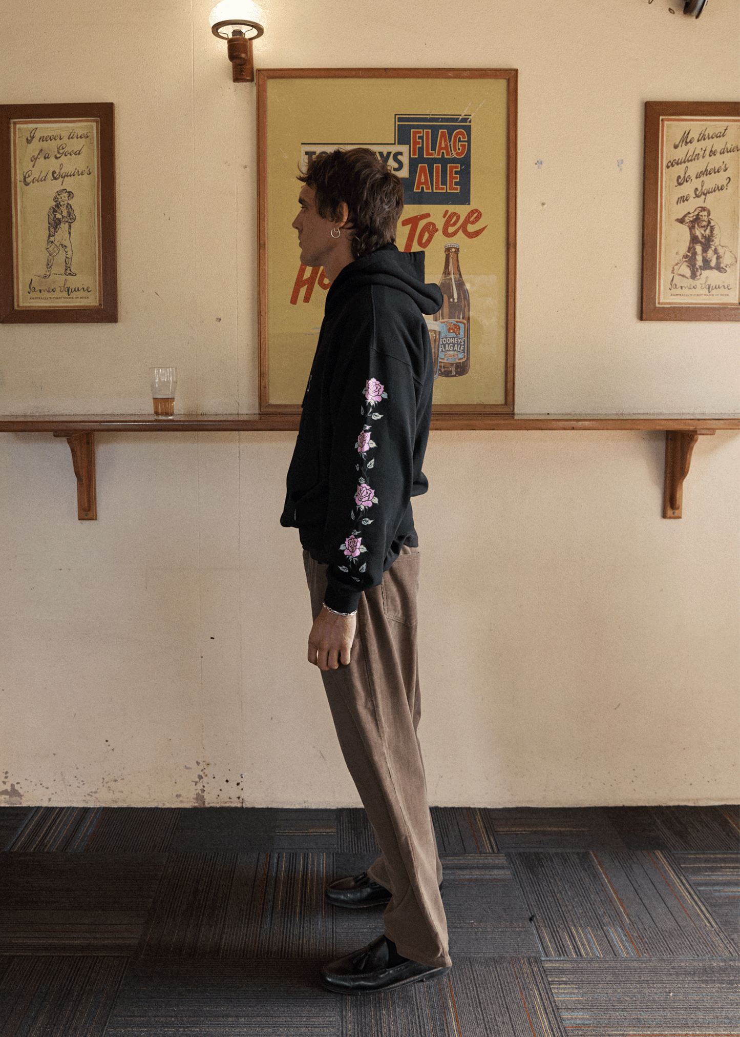 AFENDS Mens Smell The Roses - Boxy Hoodie - Black