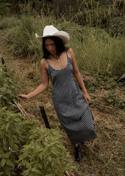 AFENDS Womens Rumi - Seersucker Midi Dress - Steel Check