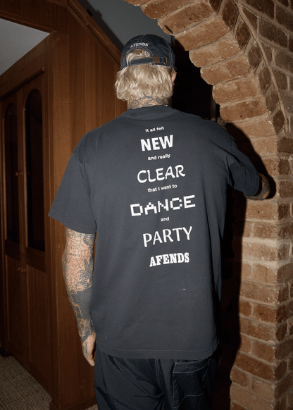 AFENDS Mens New And Clear - Heavyweight Boxy Tee - Stone Black