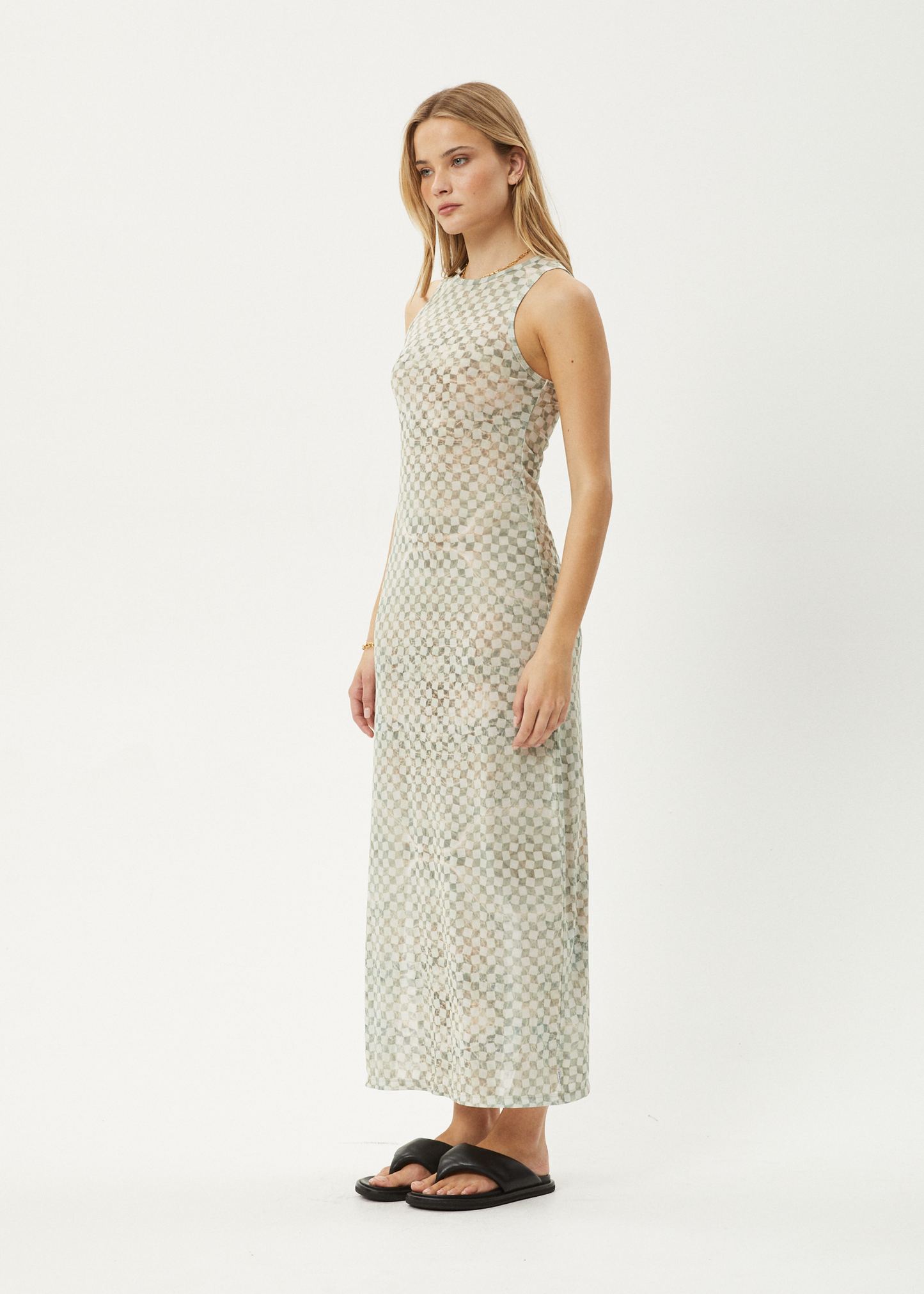 AFENDS Womens Glasshouse - Sheer Maxi Dress - Sand Checker