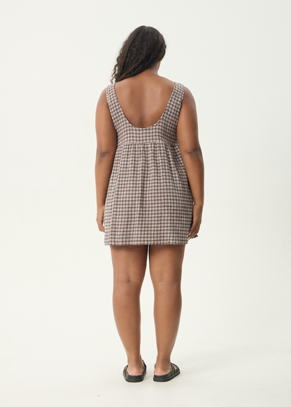 AFENDS Womens Jesse - Seersucker Mini Dress - Coffee Check