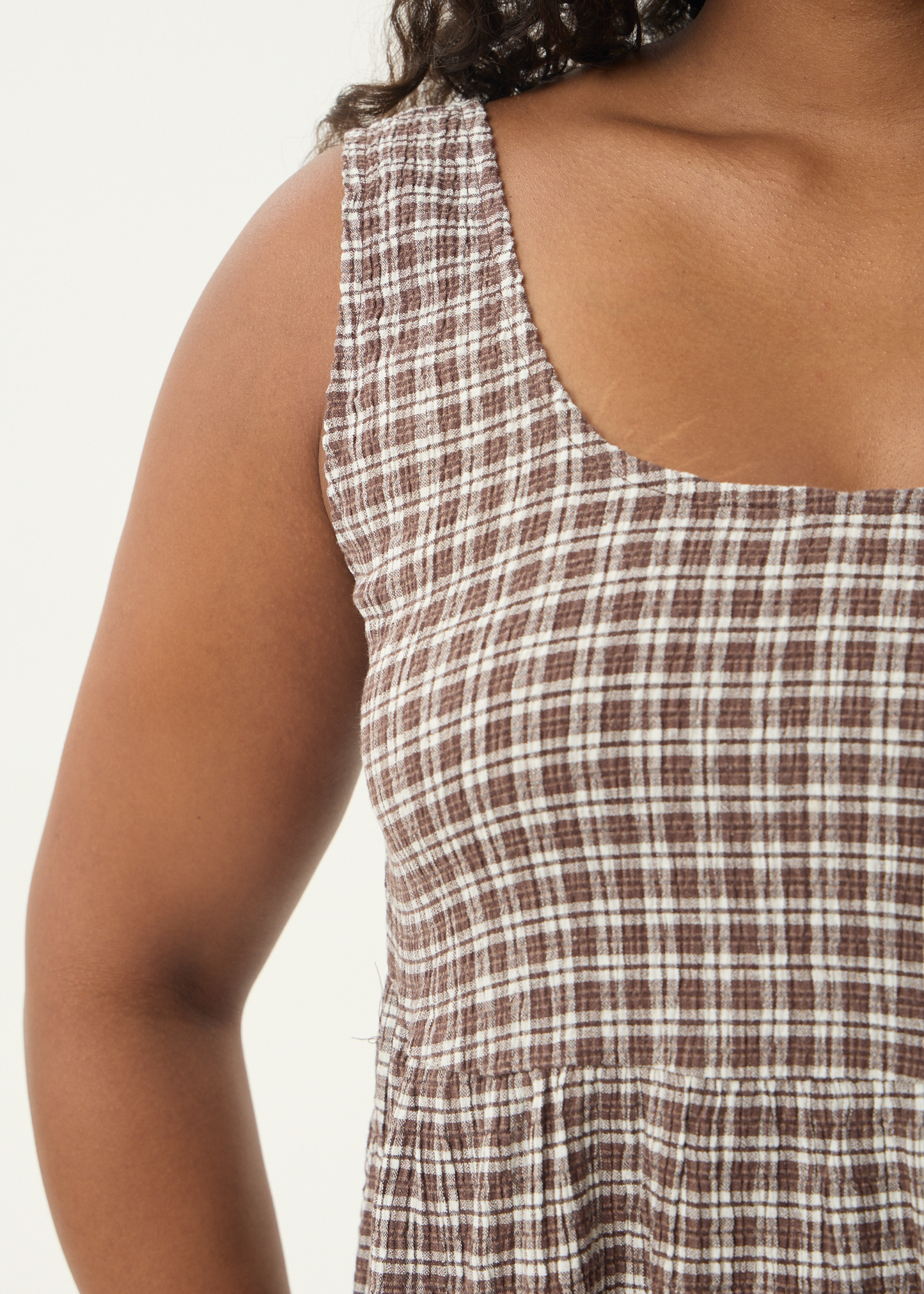 AFENDS Womens Jesse - Seersucker Mini Dress - Coffee Check