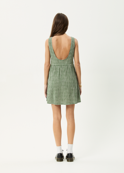 AFENDS Womens Jesse - Seersucker Mini Dress - Deep Green Check