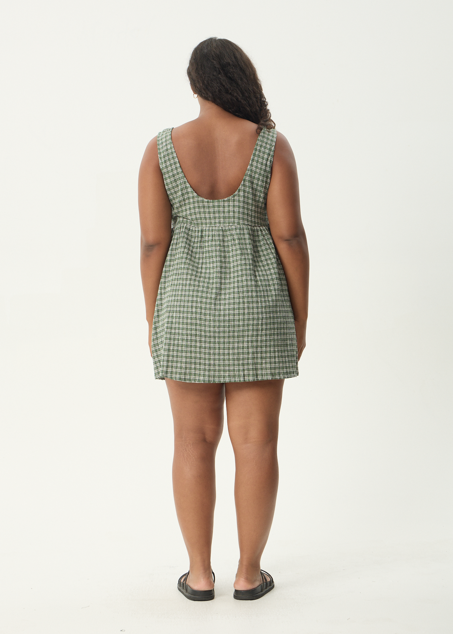 AFENDS Womens Jesse - Seersucker Mini Dress - Deep Green Check