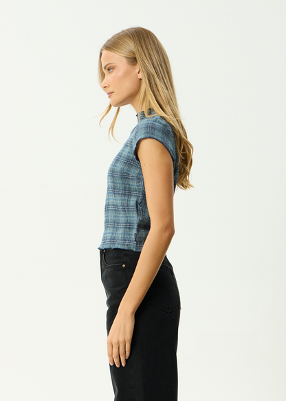 AFENDS Womens Wren - Seersucker Top - Navy Check