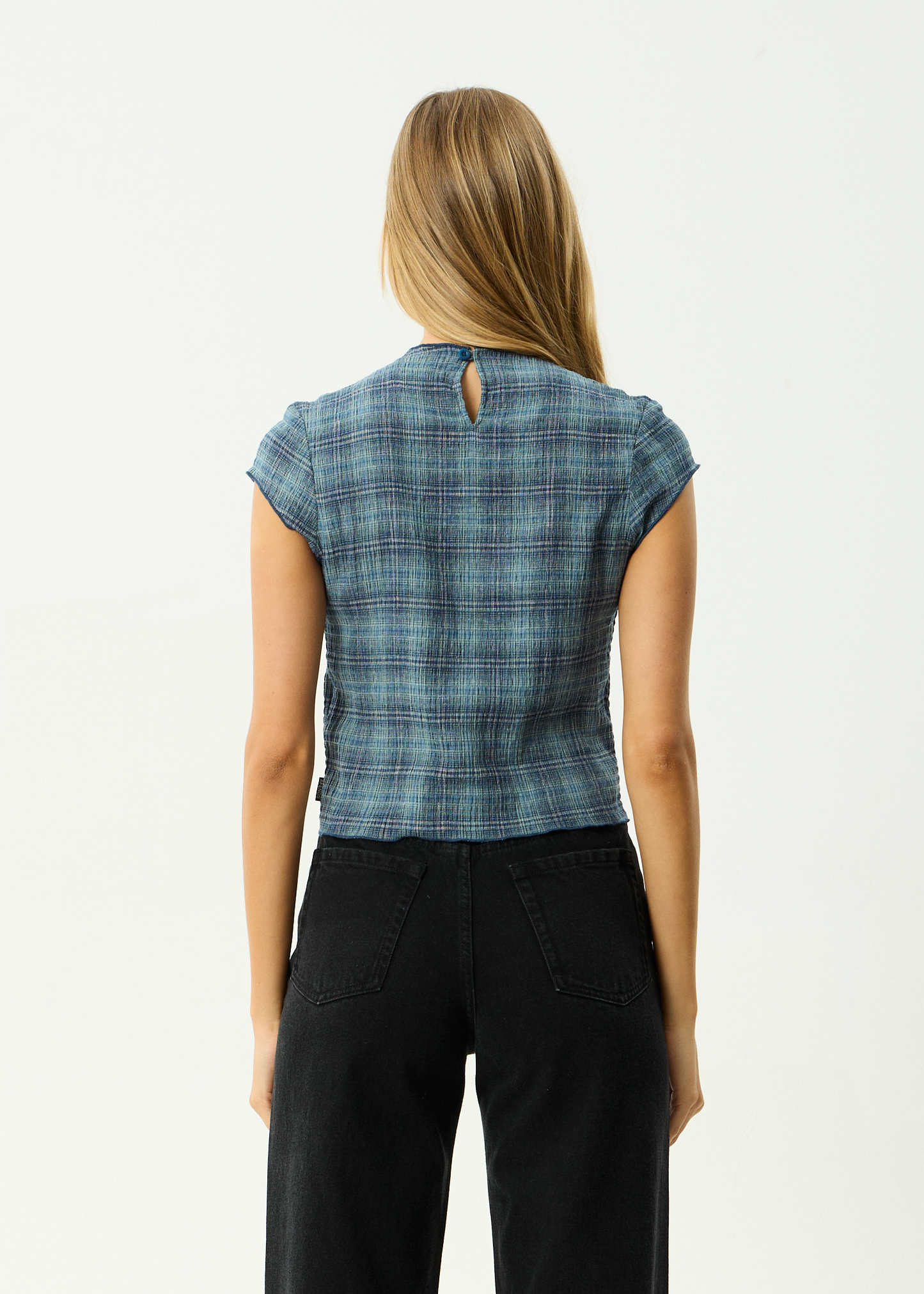 AFENDS Womens Wren - Seersucker Top - Navy Check