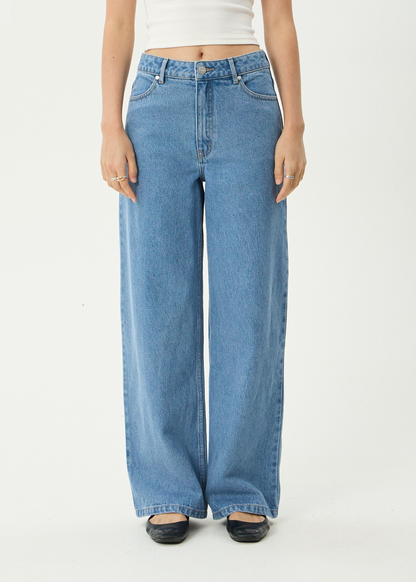 AFENDS Womens Bella - Denim Wide Leg Jean - Worn Blue