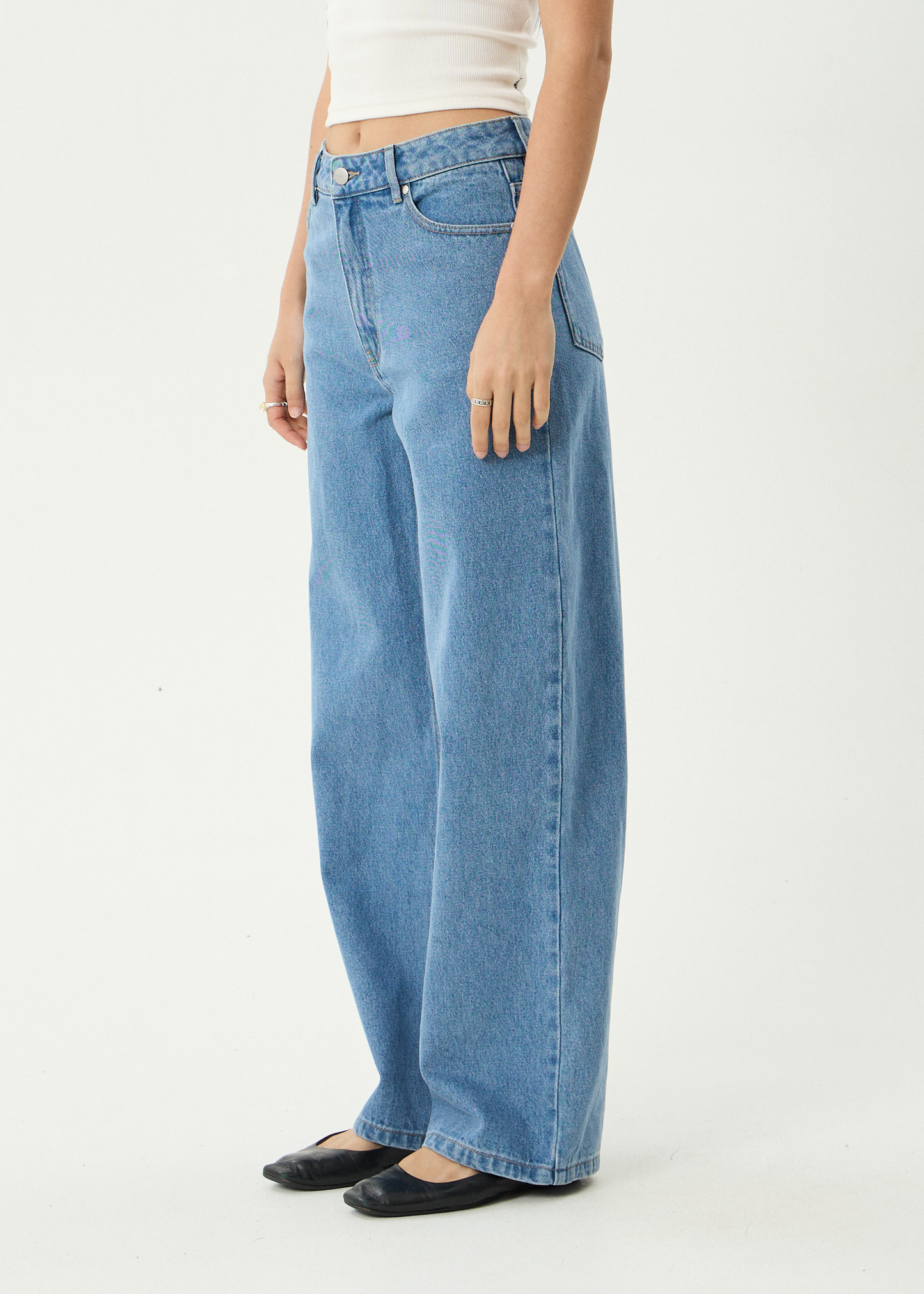 AFENDS Womens Bella - Denim Wide Leg Jean - Worn Blue