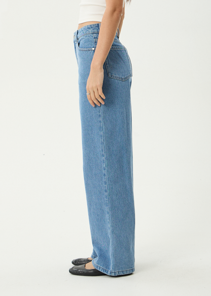 AFENDS Womens Bella - Denim Wide Leg Jean - Worn Blue