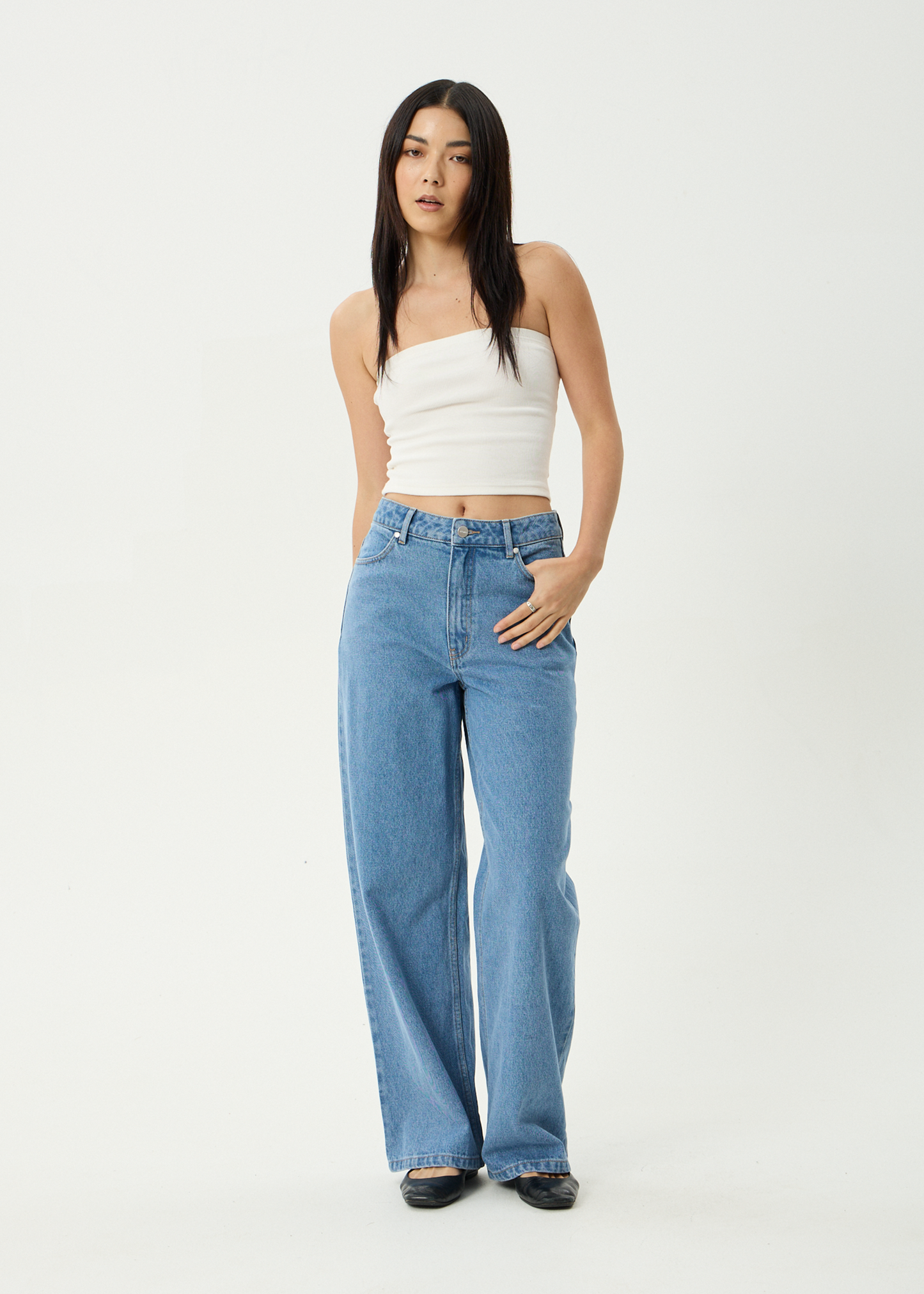 AFENDS Womens Bella - Denim Wide Leg Jean - Worn Blue