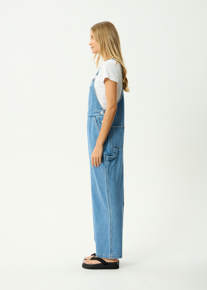 AFENDS Womens Louis - Denim Oversized Overalls - Worn Blue