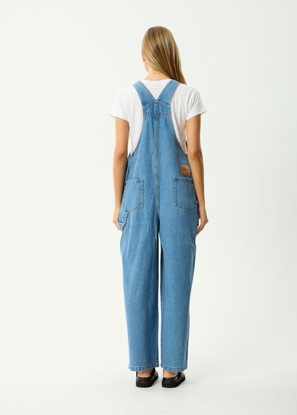 AFENDS Womens Louis - Denim Oversized Overalls - Worn Blue