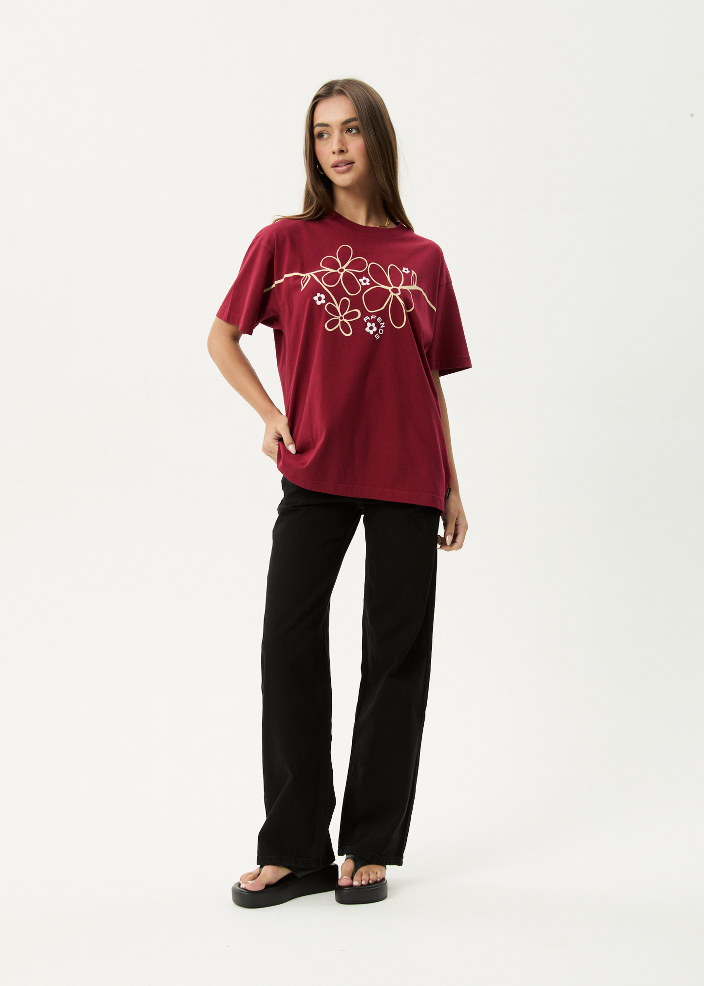 AFENDS Womens Tranquil - Oversized Tee - Burgundy