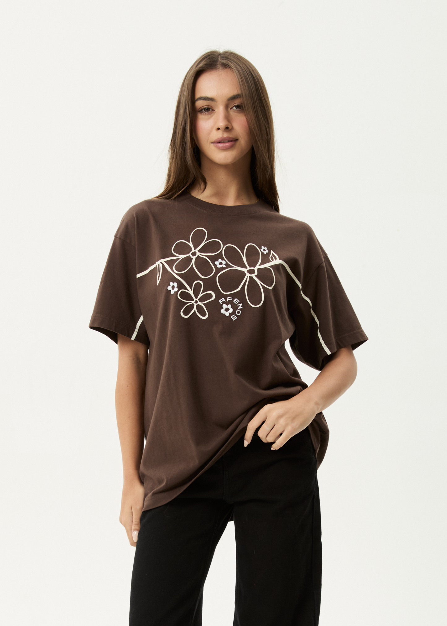 AFENDS Womens Tranquil - Oversized Tee - Coffee