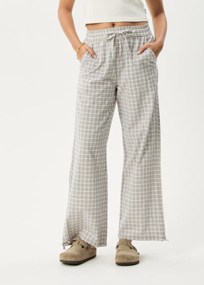 AFENDS Womens Drew - Seersucker Wide Leg Pant - Taupe Check
