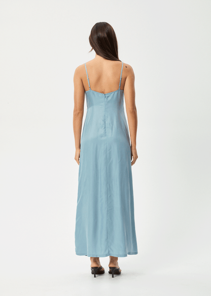 AFENDS Womens Delia - Cupro Maxi Dress - Ether Blue