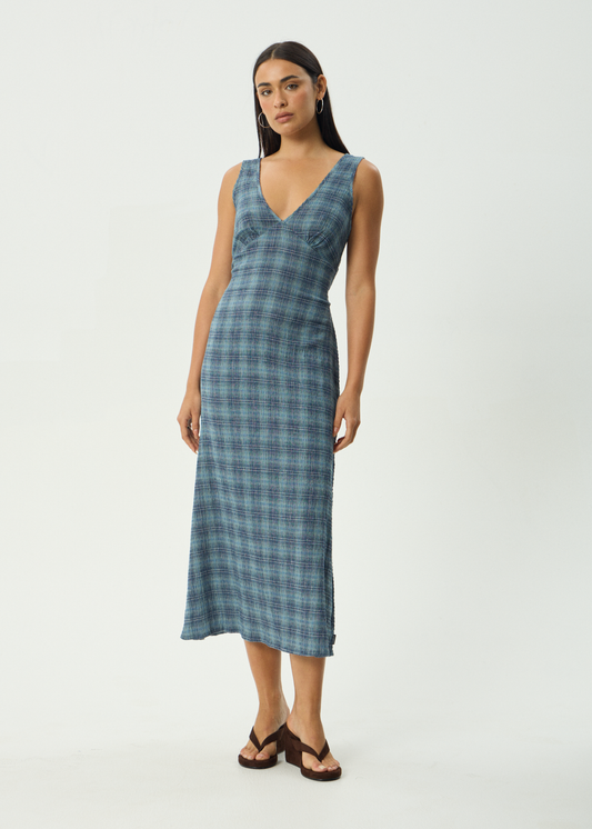 AFENDS Womens Tully - Seersucker Maxi Dress - Position Navy Check