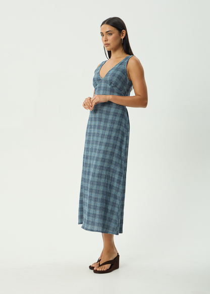 AFENDS Womens Tully - Seersucker Maxi Dress - Position Navy Check